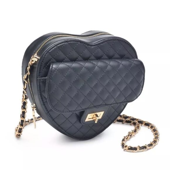 🖤 Chanel Inspired Heart Black Bag w/ Gold Chain - Picture 5 of 8